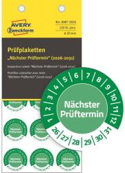 Avery Zweckform Avery időjárásálló öntapadó plakett Vinyl ""Nächster Prüftermin"" 2026-2031 ? 20 mm - zöld (6987-2026)