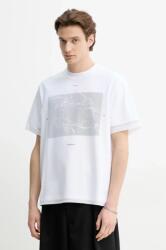 Heliot Emil t-shirt fehér, férfi, nyomott mintás, SS25_M_09_138_WHT02 - fehér XL
