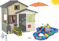 Smoby Set Căsuța Prietenilor cu ușă mare și burlan Friends Evo Life Playhouse Smoby extensibilă cu pistă de apă bărci și ghiveci (SM810206-28) Casuta pentru copii