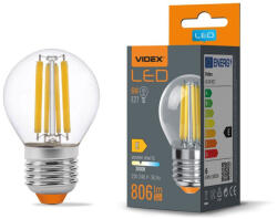 Videx LED izzó E27 G45 Ball 6W = 60W 806lm 3000K Meleg 360° FILAMENT Videx (VIDLED1205)