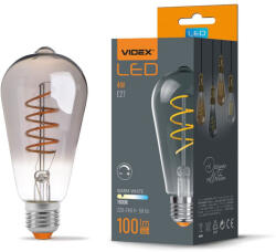 Videx LED izzó E27 ST64 Edison 4W 100lm 1800K Meleg 360° FILAMENT füstölt szabályozható Videx (VIDLED1435)