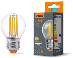 Videx LED izzó E27 G45 Ball 6W = 60W 806lm 4000K Semleges 360° FILAMENT Videx (VIDLED1210)