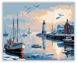  Téli Halászkikötő Világítótoronnyal - számfestő készlet