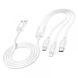 Apple Cablu Incarcare USB-A - Lightning / microUSB / USB-C HOCO X74 3in1, 18W, 1m, Alb