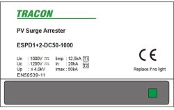TRACON ESPD1+2-DC50-1000 egybeépített T1+T2 DC típusú túlfeszültséglevezető (ESPD1+2-DC50-1000) - oneclick