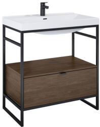 AREZZO design Alsó szekrény, AREZZO design NEBO alsószekrény 80 cm-es, 1 fiókkal, lincoln dió, matt fekete (2 d - mozaikkeramia
