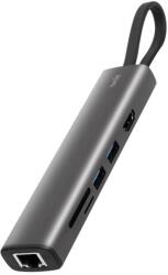 Somogyi Elektronic Home USBHUB7 dokkoló állomás, Gigabit RJ45, 4K HDMI HDR, egér, billentyűzet, TF/microSD, SD, 2 TB USB tároló, merevlemez, ~100 W PD, plug & play (USBHUB7)