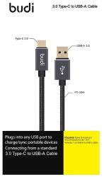 budi - 3.0 USB-A - USB C kábel. 3, 0A áramot képes átengedni. Aranyozott csatlakozó. (BD178T)
