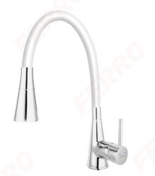 FERRO ZUMBA II konyhai csaptelep, álló, flexibilis kifolyócsővel, 2funkciós zuhanyfej, fehér-króm (BZA42W)