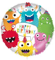 Procos Szülinapi fólia lufi - „Happy Birthday felirattal, színes szörnyecskés mintával 46cm (92429)
