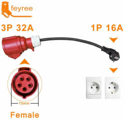 Feyree 1 fázisból 3 fázisba konvertáló kábel, elektromos autó töltéséhez - 1 fázis 1x16A (3, 7Kw) fali aljzat 3x32A (22Kw) átalakító