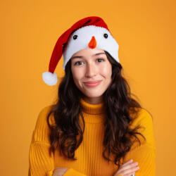  Karácsonyi mikulás sapka - Hóember mintával - 30 x 45 cm (58962)