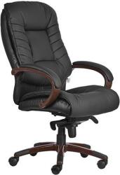  Főnöki szék valódi bőr kárpitborítás festett fa utánzatú műanyag lábkereszt Buffalo HX fekete (BBSZV434)