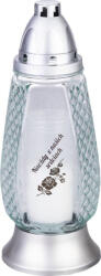 Zniczplast Gyertya Grave, átlátszó üveg, szlovák felirattal, ezüst, 28 óra, 80 g, sírra, 11x28 cm (STP012173259)