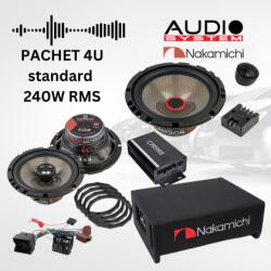 Edotec Pachet difuzoare Carbon 4 usi + amplificator CO-40.4M + Subwoofer facedown Nakamichi, inele si cablaje plug&play pe masina CarStore Technology