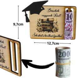  Nyomtatott fa - Diplomaosztó és ballagási pénztartó - kalappal 12, 5x9, 5cm - kosarbolt