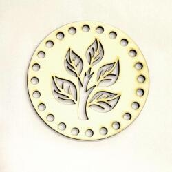  Kör alakú natúr dekortábla leveles ág mintával. Mérete: 12 cm, lyuk mérete: 6 mm