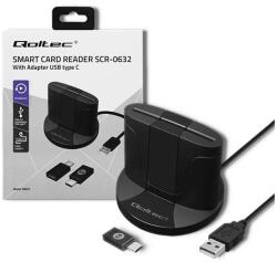 Qoltec Intelligens Smart ID chipkártya olvasó SCR-0632 | USB 2.0 + USB-C Adapter (50632)