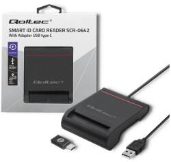 Qoltec Smart ID chipkártya-olvasó SCR-0642|USB 2.0 + USB-C adapter (50642)