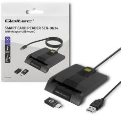 Qoltec Intelligens Smart ID chipkártya olvasó SCR-0634 | USB 2.0 + USB-C Adapter (50634)