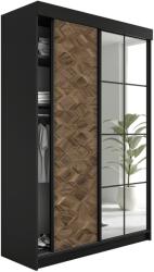 Lamaro Tolóajtós Szekrény tükörrel 138x205cm - fekete & ArtDeco (szafa LAMARO 138 czarny i art deco)