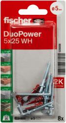 Fischer DuoPower kétkomponensű nylon dübel 5 x 25 WH K - derékszögű kampóval, bliszteres, 8 db/csomag (535008) - praktikuskft