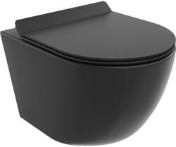 Mexen Lena, falra akasztható wc csésze 490x360x340 mm, Perem nélküli Tornado + duroplast wc ülőke, matt fekete, 30220185T (30220185T)