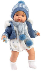 Llorens Llorens: Sasha 38cm-es síró baba cumival kék kabátban bojtos sállal (38573) - jatekshop