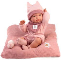 Llorens Llorens: Nica újszülött lány baba rózsaszín ruhában párnával 38cm (73818) - jatekshop