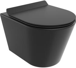 Mexen Rico, falra akasztható wc csésze 490x360x370 mm, Perem nélküli Tornado + duroplast wc ülőke, matt fekete, 30720185T (30720185T)
