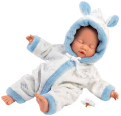 Llorens Llorens: Fiú csecsemő baba gólya mintás puha pizsamában 31cm (63311) - jatekshop