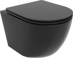 Mexen Lena, falra akasztható wc csésze 490x360x340 mm, Perem nélküli Tornado + duroplast wc ülőke, matt fekete, 30221085T (30221085T)