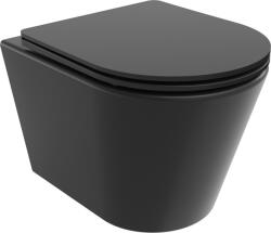 Mexen Rico, falra akasztható wc csésze 490x360x370 mm, Perem nélküli Tornado + duroplast wc ülőke, matt fekete, 30721085T (30721085T)