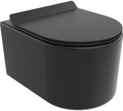 Mexen Sofia, falra akasztható wc csésze 490x360x355 mm, Perem nélküli Tornado + duroplast wc ülőke, fekete matt, 30540185T (30540185T)