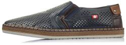 RIEKER Pantofi barbati, Rieker, B5297-14-Albastru-Inchis, casual, piele naturala, perforati, cu talpa joasa, albastru inchis (Marime: 46)