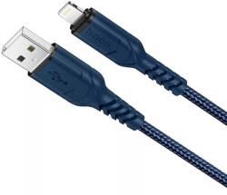 USB töltő- és adatkábel, Lightning, 100 cm, 2400 mA, törésgátlóval, gyorstöltés, QC, cipőfűző minta, Hoco X59 Victory, sötétkék