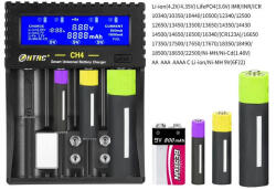 EMOS 1, 2V AAA mikro AA ceruza 9V NiCD NiMH 3, 6V 3, 7V Li-ion akkumulátor töltő (HTRC-CH4)