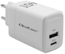 Qoltec GaN 45W töltő| 5-20V | 1.5-3A | 1 x USB-C PD | 1x USB QC 3.0 | Fehér (51825)
