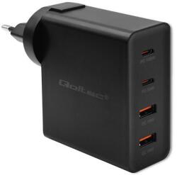 Qoltec GaN POWER PRO töltő | 2xUSB-C | 2xUSB | 130W | 5-20V | 1.5-5A | PD | Laptop | Okostelefon | Fekete (52383)