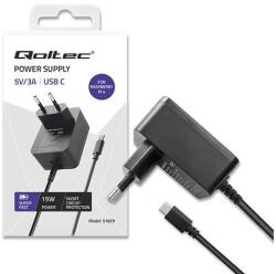 Qoltec Szuper GYORS PD töltő Raspberry PI 4-hez | USB-C | 15W | 5V | 3A | Fekete (51829)
