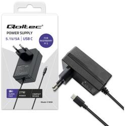 Qoltec Szuper GYORS PD töltő Raspberry PI 5-höz | USB-C | 27W | 5.1V | 5A | Fekete (51830)