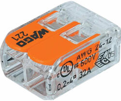 Wago 221-412 kettes sodrott vezeték összekötő, átlátszó 0, 2- 4mm2, 32A (221-412)