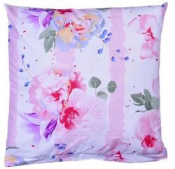 BELLATEX pamut párnahuzat, 40×40 cm, rózsaszín virág, csíkos (5993)