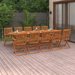vidaXL 11 részes tömör akácfa kerti étkezőgarnitúra 280x90x75 cm (3086978) - simplexbutor
