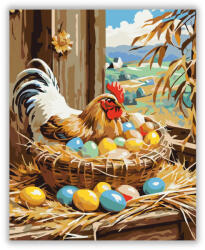  Húsvéti Kosár Színes Tojásokkal és Tyúkkal - számfestő készlet