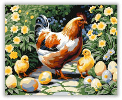  Tyúk és Csibék Húsvéti Kertben - számfestő készlet