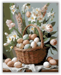  Húsvéti Kosár Tavaszi Virágokkal - számfestő készlet