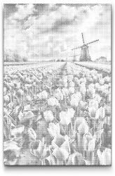  PontPöttyöző - Szélmalmok a tulipánmezőn Méret: 40x60cm, Keretezés: Kartonlemezen, Szín: Kék