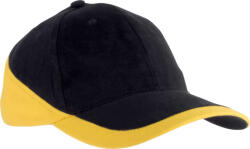 K-UP KP045 kétszínű baseball sapka, 6 paneles K-UP, Black/Yellow-U (kp045bl-ye-u)