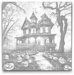  PontPöttyöző - Ijesztő tökök a ház előtt Méret: 50x50cm, Keretezés: Kerek keret, Szín: Piros